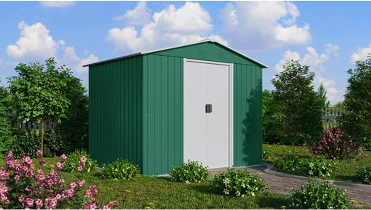 Pergart Gerätehaus Köln II aus Metall in Tanne-Creme mit Satteldach und Schiebetür, Breite: 236 cm, Tiefe: 174 cm, Höhe: 190 cm - Bild 3