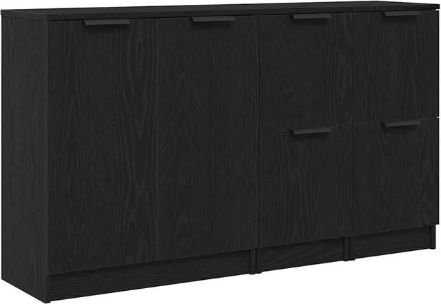 vidaXL Sideboard 3-teilig in Schwarz und Eichen-Optik aus Holzwerkstoff für Wohnzimmer und Esszimmer, B/T/H: 120 x 30 x 70 cm - Bild 1
