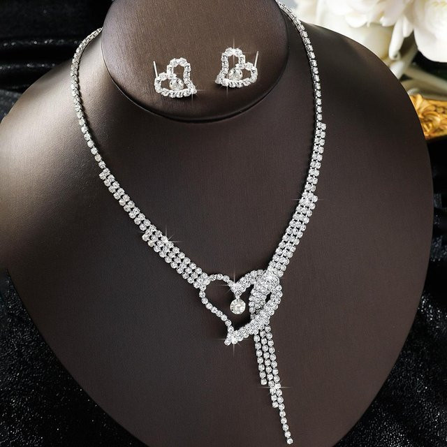 Lucky Star Jewelry Schmuck-Set, Halskette, Ohrringe, Pfirsichherz, Zirkonia, Messing, Silber, Damen - Bild 1