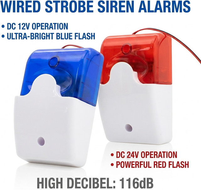 Kabelgebundener Ton- und Lichtalarm mit LED-Stroboskoplicht in Rot, 116dB Blitzsirene für 12V/24V, ideal für Lager, Garagentore und Einbruchmeldeanlagen - Bild 1