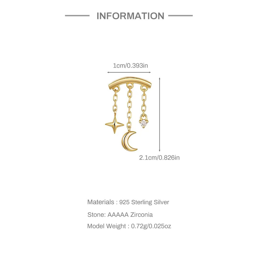 Aide Helix-Kettenohrring, 925 Silber, 18 Karat vergoldet, Sternhänger, Unisex - Bild 2
