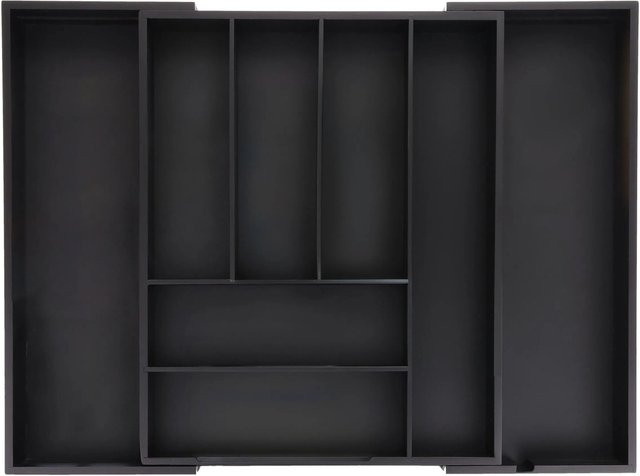Relaxdays Besteckkasten aus Bambus und MDF, Schwarz, Ausziehbar, B/T/H: 43,5 x 35 x 6,5 cm - Bild 1