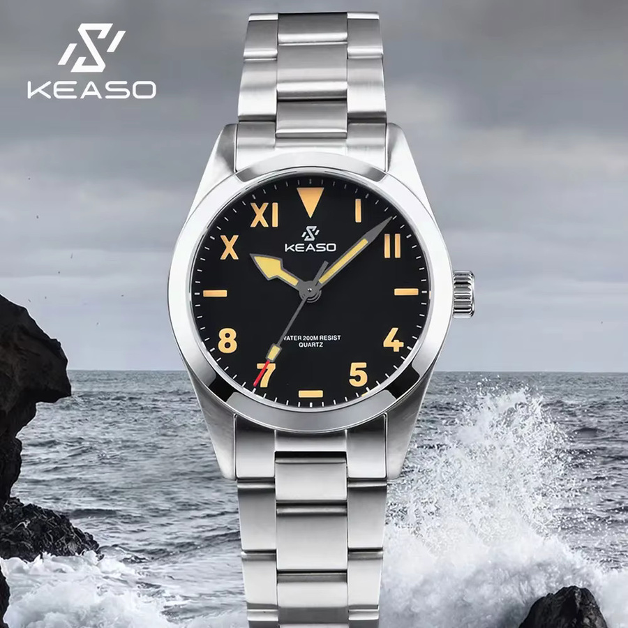 KEASO Herren-Taucheruhr, Quarz, Edelstahl, Saphirglas, 20 ATM, Schwarz - Bild 3