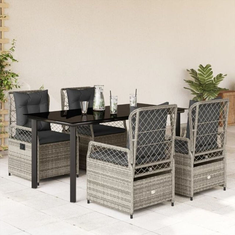 5-tlg. Gartenmöbel-Set aus Polyrattan mit Kissen in Grau von vidaxl - Bild 1