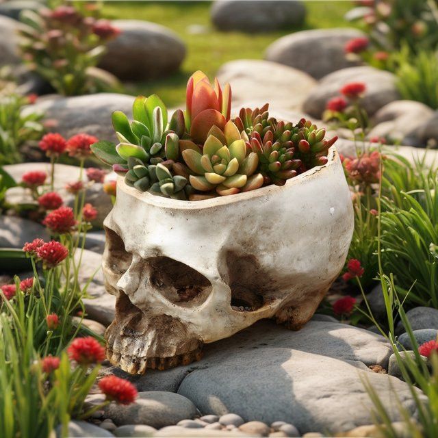Halloween Totenkopf Blumentopf aus Harz für Garten und Innenhof - Bild 1