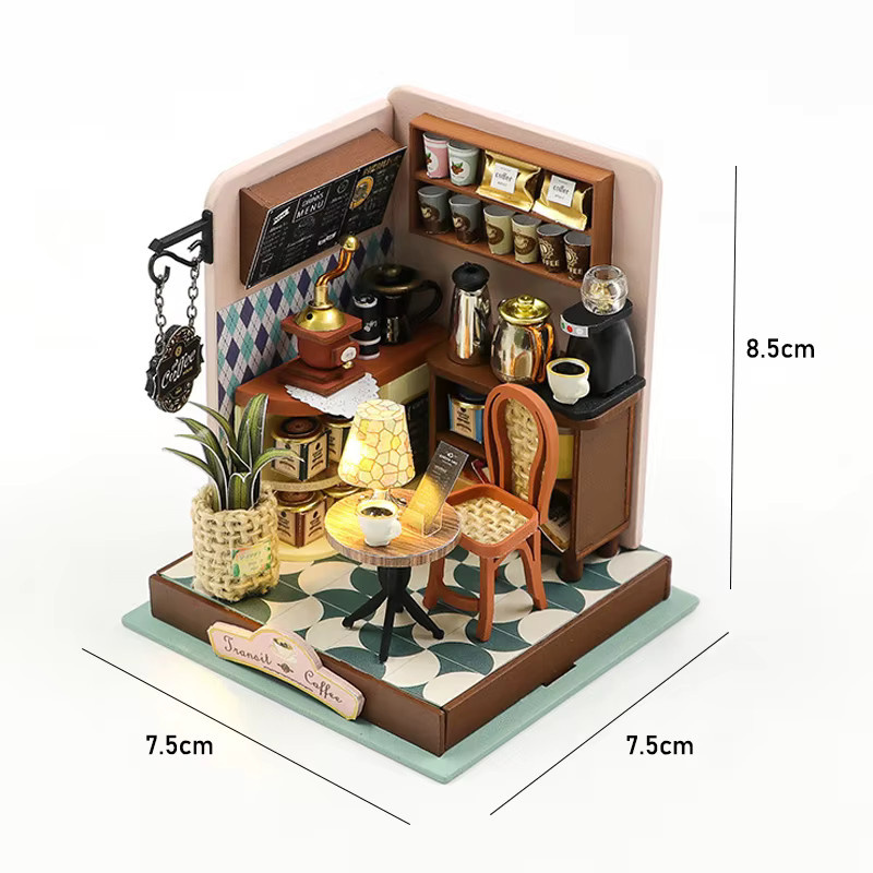 Battoom 3D-Puzzle Kaffeehaus, Mini-Puppenhaus-Set, Holz, Mehrfarbig - Bild 2