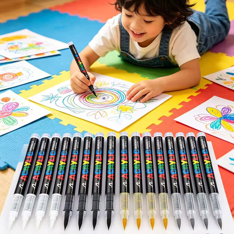 GuangNa 6/3-teiliges Acryl-Marker-Set mit Pinselspitze in Weiß, Gold und Silber für Steinmalerei, Keramik, Reifen, Stoff und Metall - Bild 3