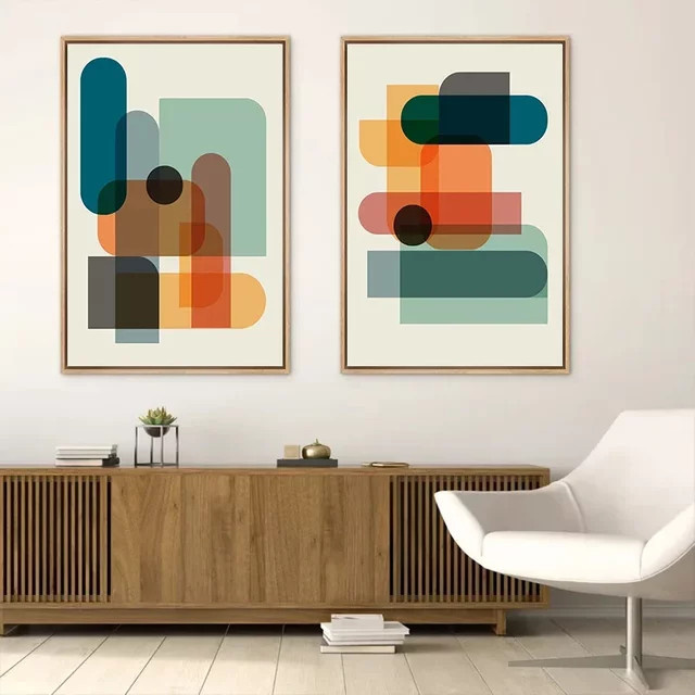 Potdemiel Leinwandgemälde Set mit abstraktem geometrischem Design in Bunt für moderne Wanddekoration - Bild 1