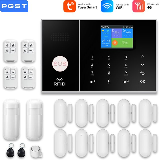 PGST Smart Home Alarmsystem mit Tuya App-Unterstützung, 4G und 2,4G WiFi, Sicherheitssystem Set in Weiß mit Türsensor und Bewegungsmelder - Bild 1