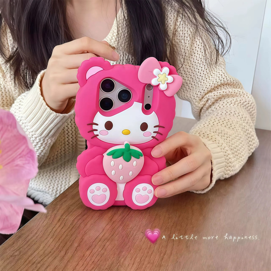 Hello Kitty Handyhülle mit Erdbeer-Design für Apple iPhone 12 bis 17 Pro Max Plus in Pink aus Silikon - Bild 5