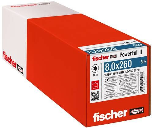 Fischer Holzschraube mit Torx-Antrieb, Durchmesser: 8,0 mm, Länge: 260 mm, Stahl galvanisch verzinkt, 50 Stück - Bild 1