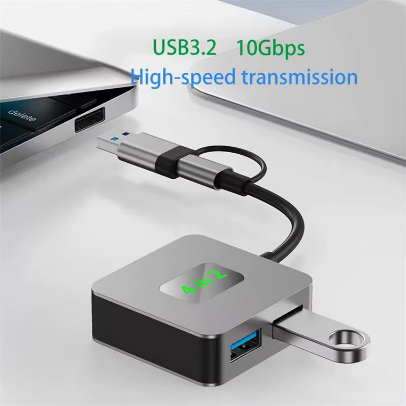 FC&EC 4 in 1 USB 3.2 Hub USB-C auf USB-A Dockingstation mit 10 Gbit/s in Grau - Bild 2