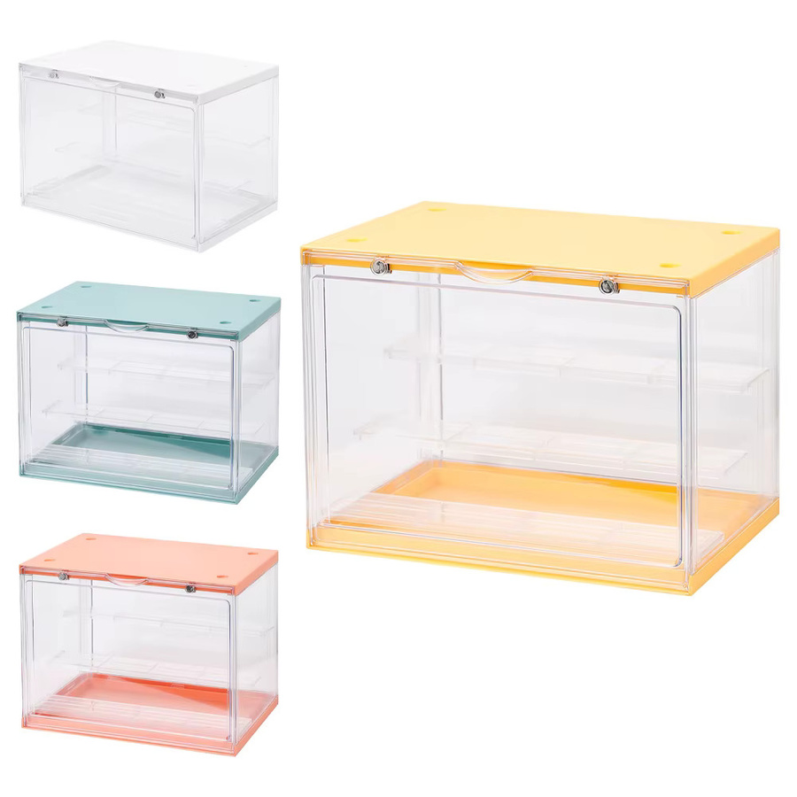 Staubdichte Acryl Vitrine für Blind Box Figuren und Puppen Modelle, Transparent/Gelb, Rechteckiges Display Rack aus Kunststoff - Bild 4