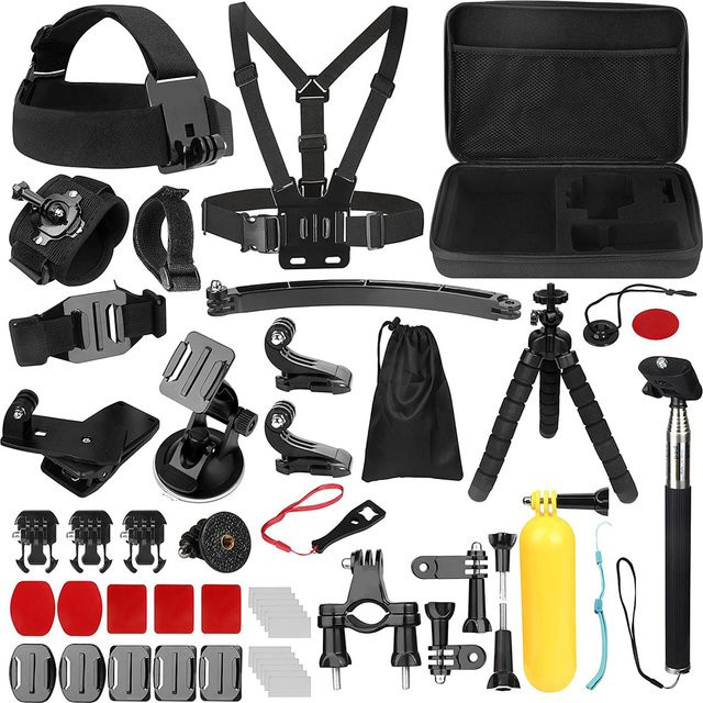 Techsuit SA50 Sportkamera-Zubehörset für GoPro und SJCAM Serie, 50in1, Schwarz - Bild 1
