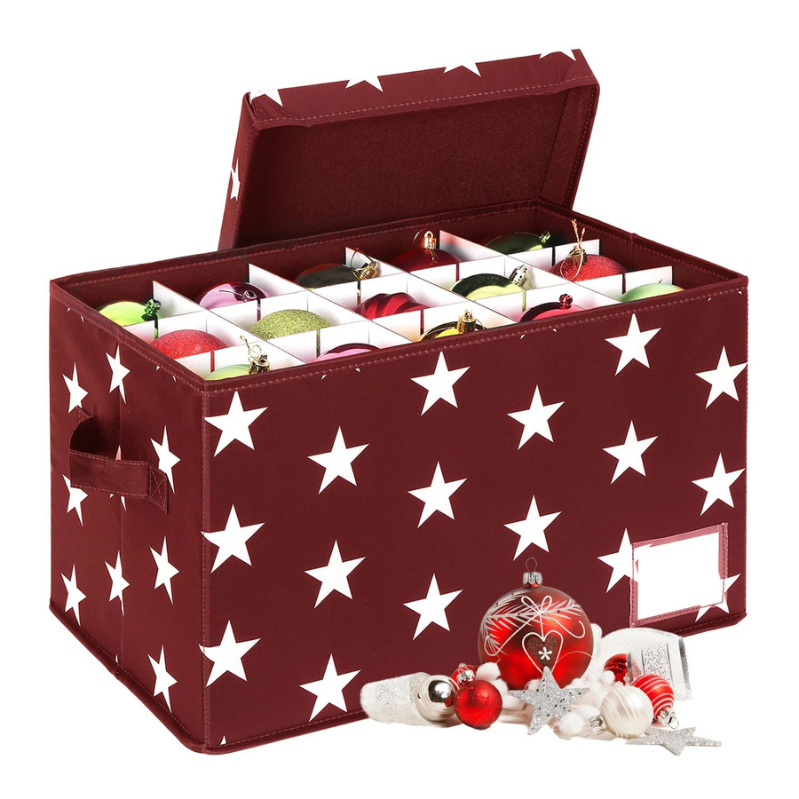 Relaxdays Weihnachtskugel Aufbewahrungsbox in Rot mit Griffen und Etikettenhalter, B/T/H: 42,5 x 26,5 x 26,0 cm - Bild 2