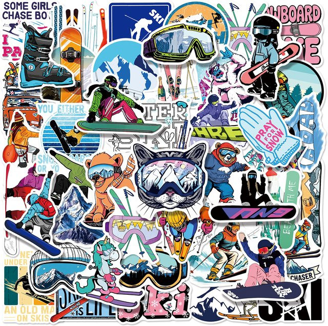 GOGOTU Ski-Aufkleber, 50 Stück, Winter Outdoor-Sport Graffiti Cartoon-Sticker - Bild 1
