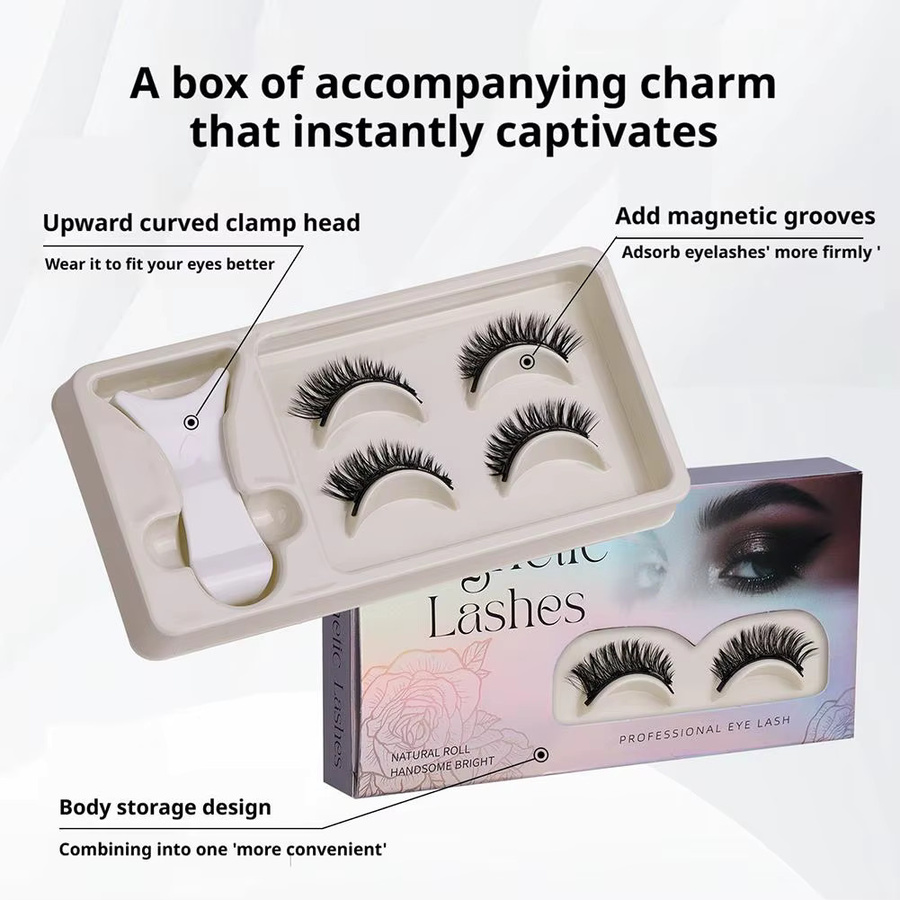 Magnetisches Wimpern Set mit Pinzette, 2 Paar, 3D Faux-Nerz, Natürlich - Bild 4