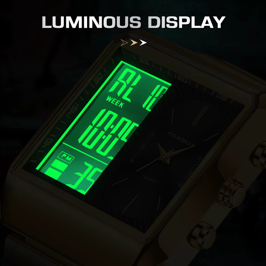FOXBOX Digitaluhr, Chronograph, Quarz, Gold, Edelstahl, Herren - Bild 4