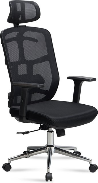 Bürodrehstuhl KADIMA DESIGN Schwarz Mesh mit Aluminiumfuß und Armlehnen - Bild 1