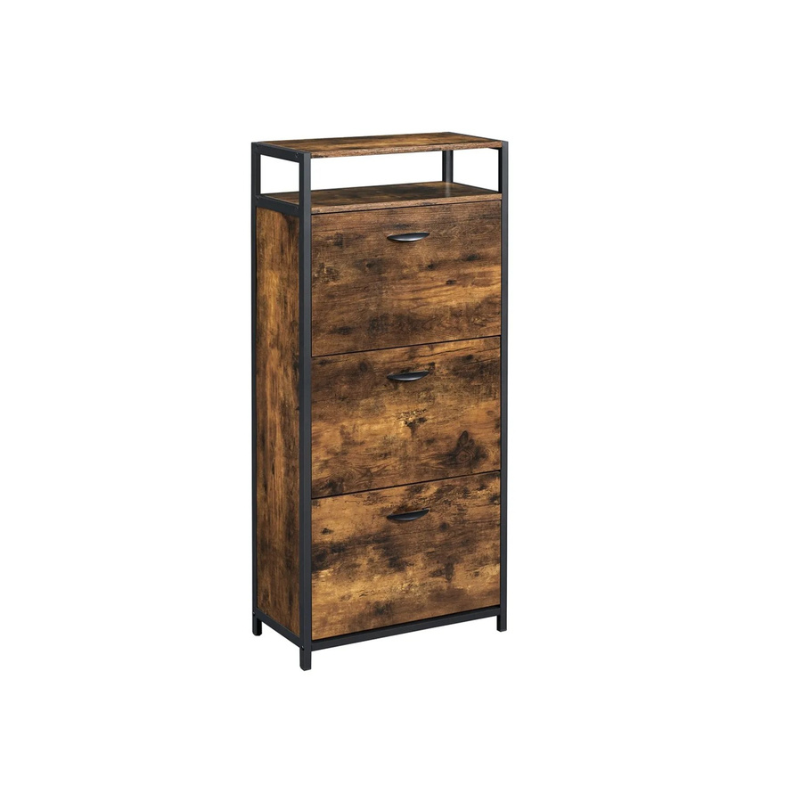 Vasagle Schuhschrank mit 3 Fächern für den Eingangsbereich, Braun-Schwarz, B/T/H: 60 x 30 x 130 cm - Bild 2