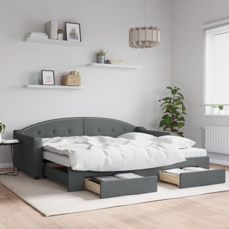 Vidaxl Funktionsbett Tagesbett aus Stoff und Metall mit Schubladen in Anthrazit Grau B/T/H: 90 x 200 cm - Bild 1