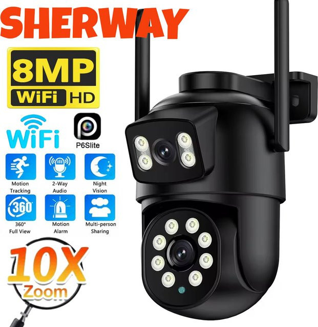 Sherway Outdoor Überwachungskamera mit Dual-Objektiv, 4K 8MP Auflösung, 10X Zoom, Wi-Fi und Nachtsicht in Schwarz - Bild 1