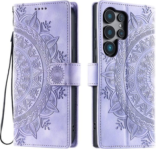 Geprägte Totem Leder Handyhülle Wallet Cover für Samsung Galaxy S26 Ultra S25 Edge S24 S23 S22 FE S21 S20 Plus Note 20 Flip in Schwarz - Bild 1