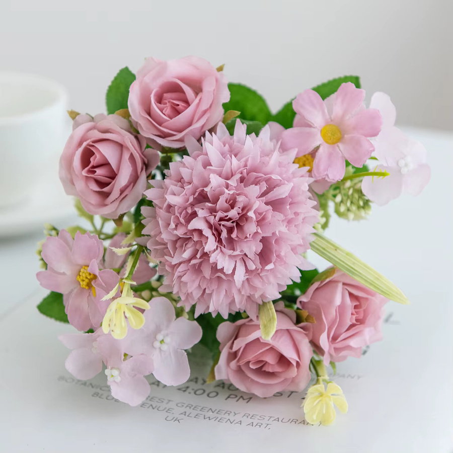 ZQCY Seidenrosen als künstliche Blumen für Hochzeitskranz und Dekoration in Beige und Pink - Bild 1