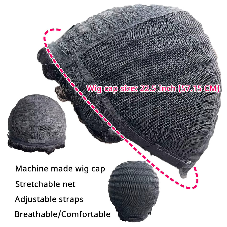 OYM HAIR Pixie-Perücke, 4 Zoll, 100 % Echthaar, Rose Net Cap, gerade - Bild 4