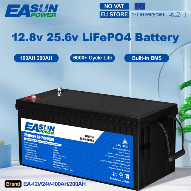 EASUN LiFePO4 Lithium-Eisenphosphat Batterie 12V mit integriertem BMS in Schwarz - Bild 1