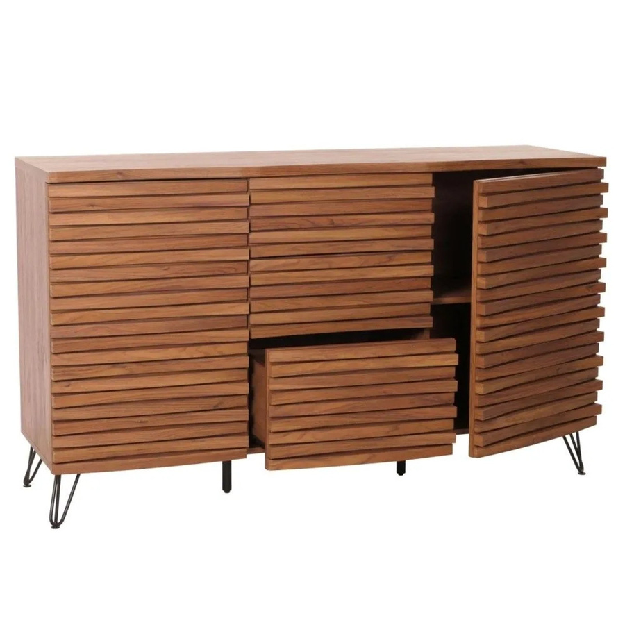 Sideboard MCW-M49 in Walnuss-Optik mit 3D-Design Staufächern aus MDF und Metall, B/H/T: 142 x 85 x 44 cm - Bild 3