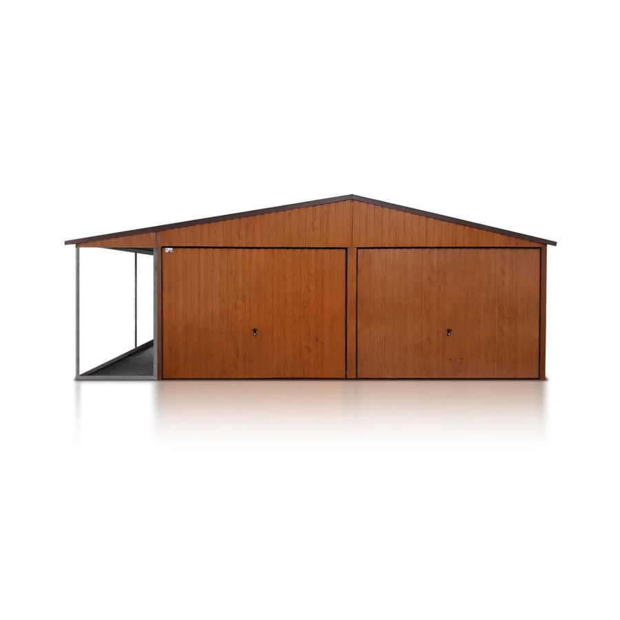 Liderstal Doppelgarage Premium aus Trapezprofilblech in Holzoptik Braun mit Satteldach und Schwingtor, B/T/H: 600 x 500 x 270 cm - Bild 2