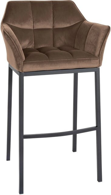 DELUKE Barhocker GIBEL Samt Braun mit Lehne und Metallgestell, B/T/H: 64 x 48 x 110 cm - Bild 1