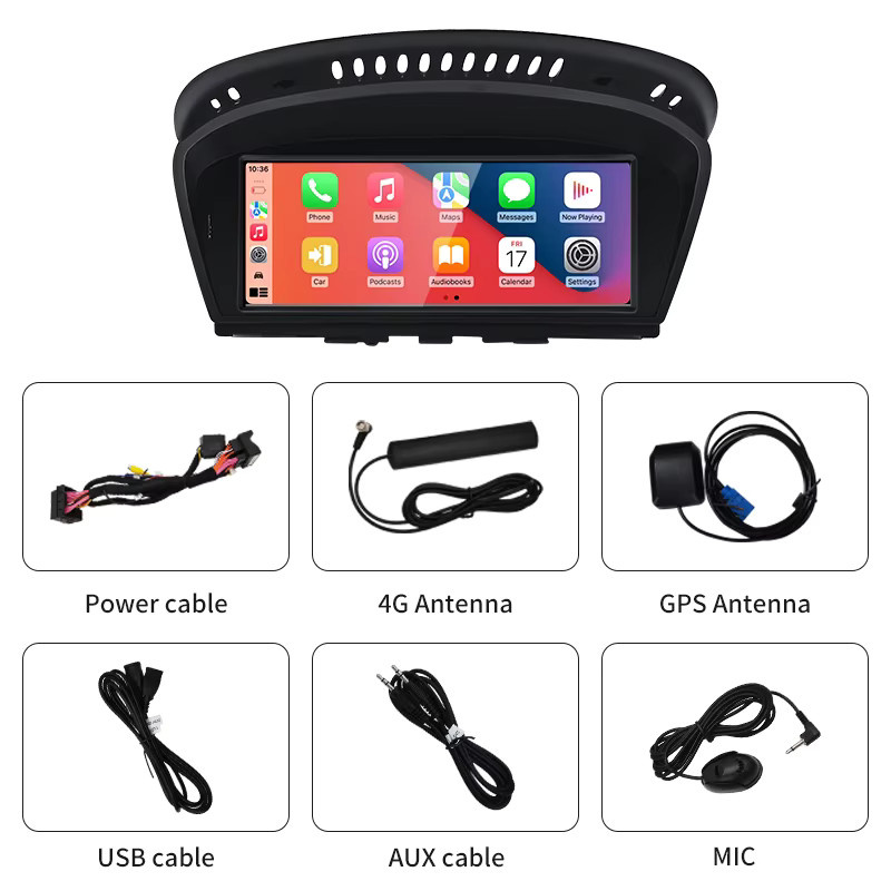 STWEI Multimedia Bildschirm mit Android Auto und CarPlay für BMW 3er und 5er Serie E60 E61 E90 E91 CCC CIC inklusive GPS in Schwarz - Bild 4