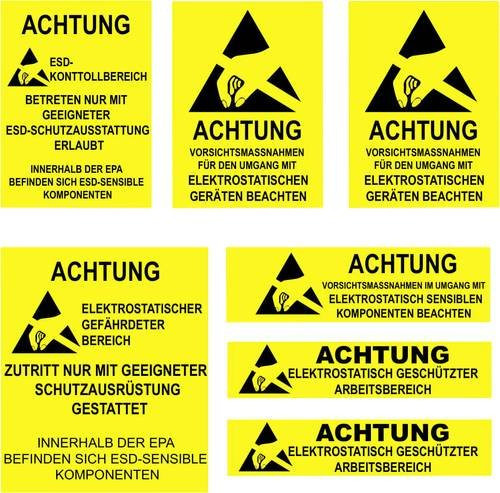 Quadrios ESD-Warnschild in Gelb und Schwarz, B: 14,0 cm x H: 14,0 cm - Bild 1