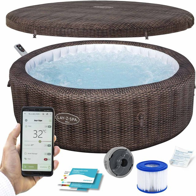 Bestway LAY-Z-SPA Bali aufblasbarer Whirlpool mit AirJet Technologie für 7 Personen in Braun, Durchmesser: 216 cm, Höhe: 71 cm - Bild 2