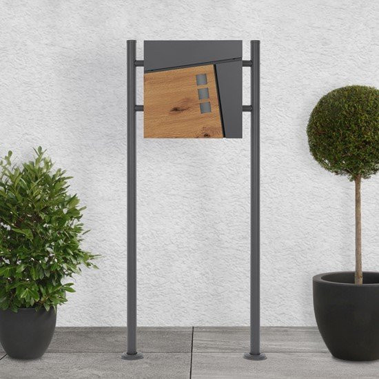 ML-Design Standbriefkasten mit Zeitungsfach in Anthrazit und Holzoptik, H x B x T: 120 x 37 x 36,5 x 11 cm - Bild 1