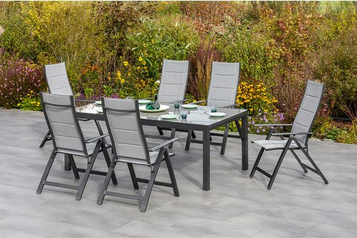Merxx Gartenmöbelset Florenz 7-teilig in Grau mit Ausziehtisch aus Aluminium, Textil und Sicherheitsglas - Bild 1