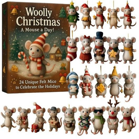 2025 Filzmaus Adventskalender mit 24 handgefertigten Weihnachts-Ornamenten in Grau und Multicolour