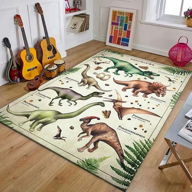 Rutschfester Dinosaurier Teppich von Lodestar als Spielmatte für Kinderzimmer und Wohnzimmer, Mehrfarbig, B/T: 80 x 50 cm - Bild 1
