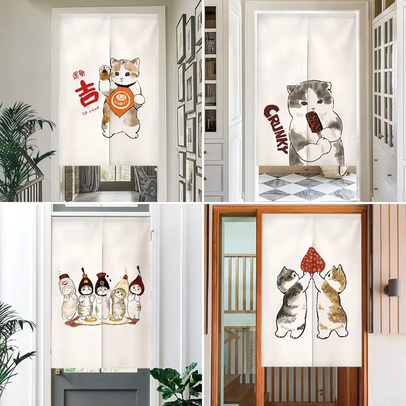 VIKAMA Türvorhang mit Lazy Cat Cartoon-Motiv im nordischen Stil, halbtransparenter Stoff als Trennwand und Dekoration, Breite: 90 cm - Bild 1