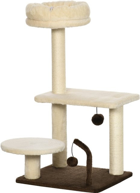 PawHut Kratzbaum für Katzen in Beige mit Sisalpfosten, Liegefläche und integriertem Spielzeug, B/T/H: 44 x 38 x 74 cm - Bild 1