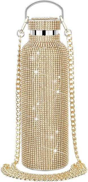 Be Free Diamant Thermoskanne mit Bling Strass und Glitzer aus Edelstahl in Gold - Bild 1