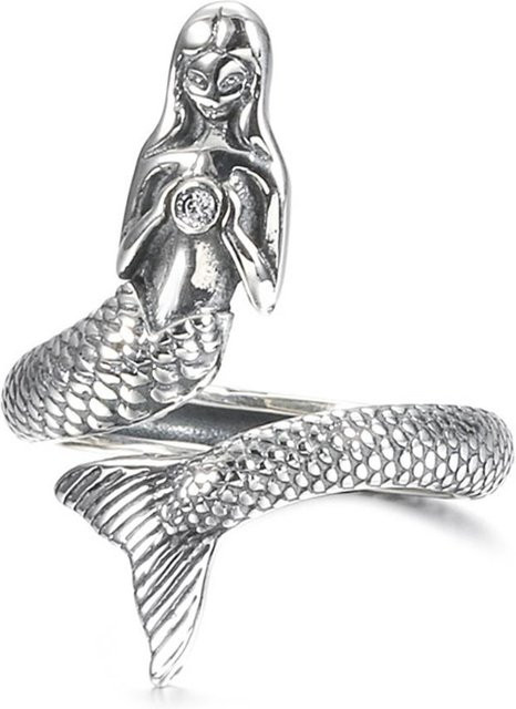 Wucifang Jewelry Ring, 925 Sterling Silber, Zirkon, Meerjungfrau, Damen, grau - Bild 1