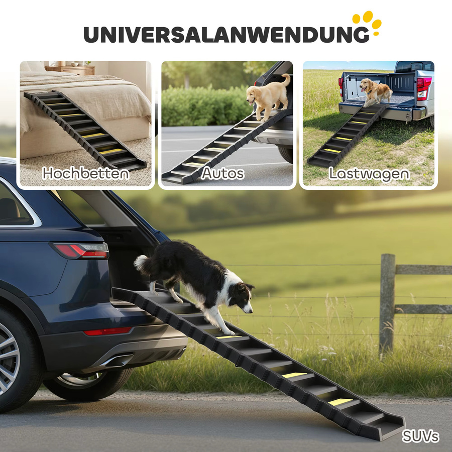 PawHut Hunderampe klappbar und rutschfest in Schwarz, Breite: 154 cm, Tiefe: 40 cm - Bild 6