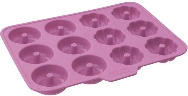 Zenker Backform Mini Donuts Happy Baking aus Silikon, Pink, 12er Set, Antihaftbeschichtet - Bild 1