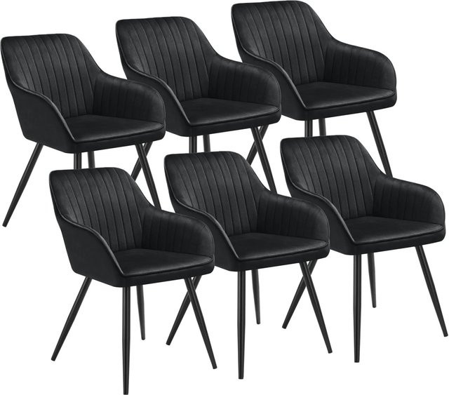 tectake Esszimmerstuhl Marilyn 6er Set, gepolstert in Samtoptik mit Steppmuster und Stahlbeinen, Schwarz, B: 58 cm, T: 62 cm, H: 82 cm - Bild 2