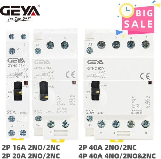 GEYA AC-Schütz für Heimgebrauch mit manueller Steuerung, DIN-Schienentyp, 220V 50/60Hz - Bild 1