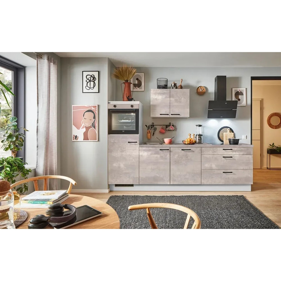 pino Küchenzeile Beton Art Perlgrau mit 1 Geräteschrank, Breite: 270 cm, Höhe: 174 cm, Tiefe: 60 cm - Bild 2