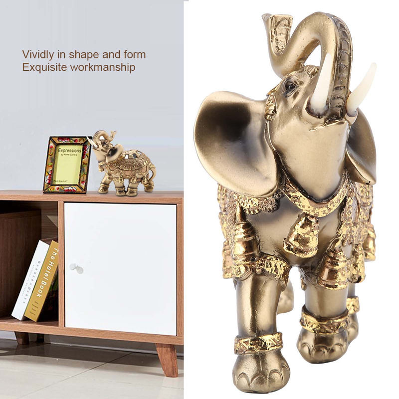 Tooarts Elefantenstatue in Gold als Feng Shui Glücksbringer aus Kunstharz für deine Heimdekoration - Bild 7